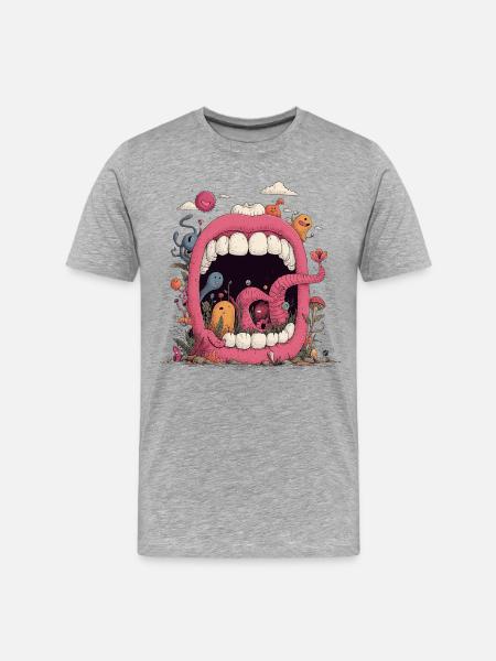 Pink Mouth World with Creatures - Men's Premium Organic T-Shirt - heather grey