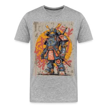 Mechanischer Samurai Street Art - Männer Premium Bio T-Shirt - Grau meliert - Vorne - Damien (186cm)