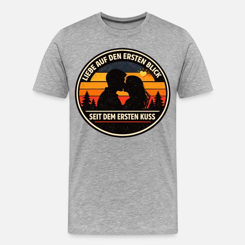 Liebe auf den ersten Blick Spruch - Männer Premium Bio T-Shirt - Grau meliert