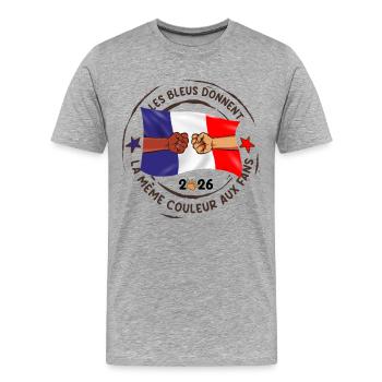 Les_bleus_donnent_la_meme_couleur_aux_fans - Männer Premium Bio T-Shirt - Grau meliert - Vorne - Damien (186cm)