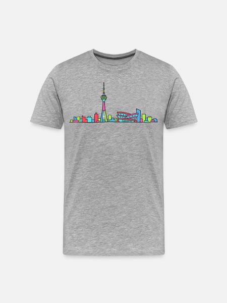 Stuttgarter Stadtskyline Fernsehturm Moderne Linienzeichnung - Männer Premium Bio T-Shirt - Grau meliert