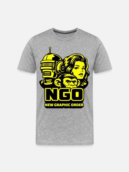 NGO Neon Pop Retro Portraits - Men's Premium Organic T-Shirt - heather grey