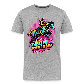 Neon Pop Jump – Reiten Springpferd - Männer Premium Bio T-Shirt - Grau meliert - Vorne - Damien (186cm)