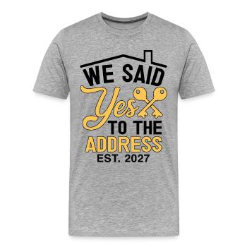 We Said Yes to The Address 2027 - Men's Premium Organic T-Shirt - heather grey - Front - Damien (186cm)