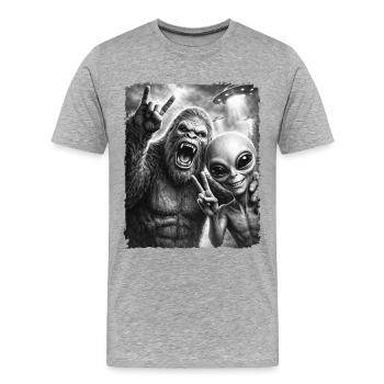 Bigfoot, Alien Rocker, Musique Rock, Main de Rock, OVNI - T-shirt bio Premium Homme - gris chiné - Devant - Damien (186cm)