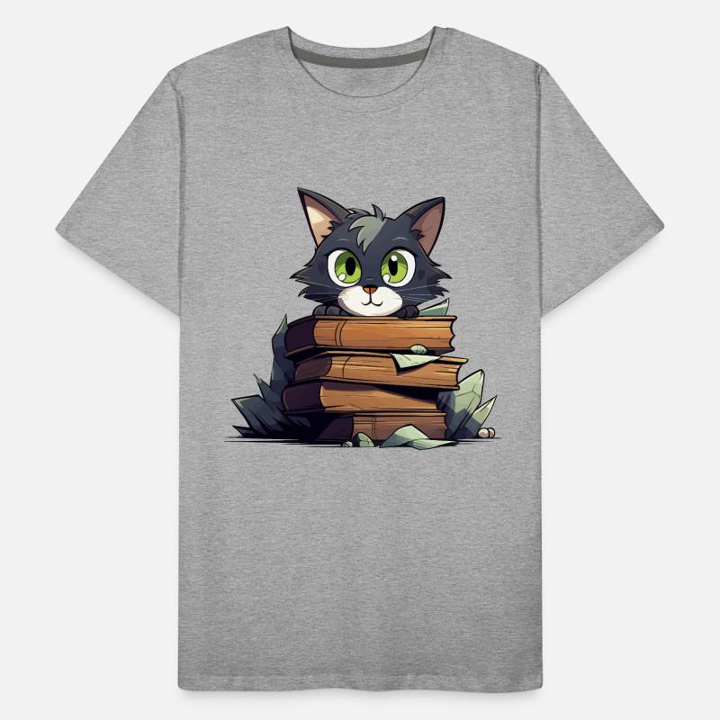 Cat Book Stack Men's Premium Organic T-Shirt