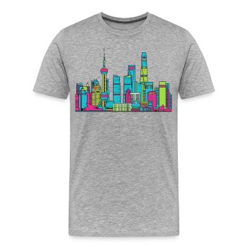Dessin de lignes en perles orientales de la skyline de la ville de Shanghai - T-shirt bio Premium Homme - gris chiné - Devant - Damien (186cm)