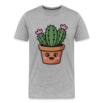 Kawaii Cactus - Männer Premium Bio T-Shirt - Grau meliert - Vorne - Damien (186cm)