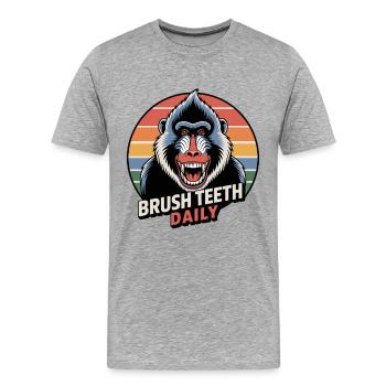 Täglich Zähne putzen Mandrill Affe - Männer Premium Bio T-Shirt - Grau meliert - Vorne - Damien (186cm)