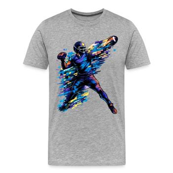 Quarterback de football américain | Art d’action - T-shirt bio Premium Homme - gris chiné - Devant - Damien (186cm)