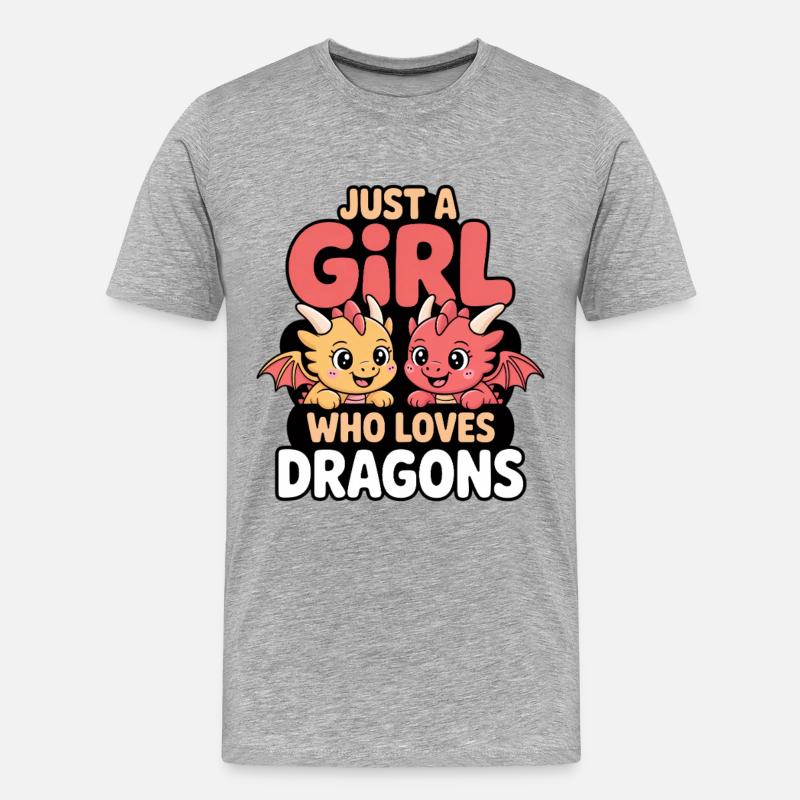 Nur ein Mädchen welches Drachen liebt - Männer Premium Bio T-Shirt - Grau meliert