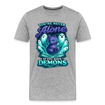Demon Cat – You're Never Alone - Men's Premium Organic T-Shirt - heather grey - Front - Damien (186cm)