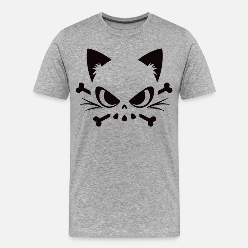 Crâne de chat | Motif minimaliste de Skull & Bones - T-shirt bio Premium Homme - gris chiné