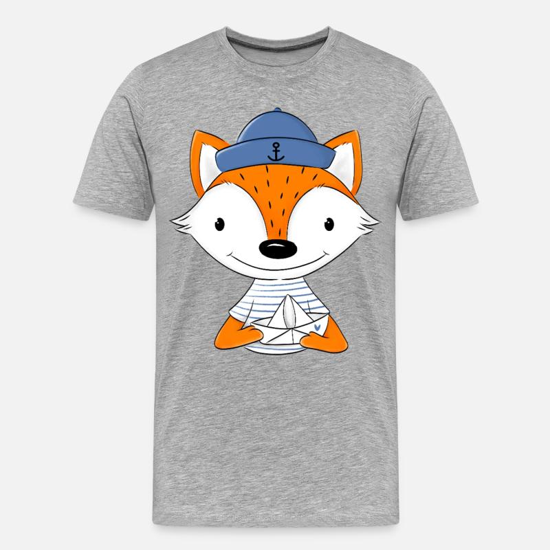 Matrosen Fuchs mit Papierboot - Männer Premium Bio T-Shirt - Grau meliert