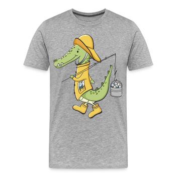 Krokodil Angler im Gelben Mantel - Männer Premium Bio T-Shirt - Grau meliert - Vorne - Damien (186cm)