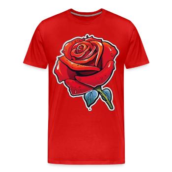 Rosenrote Cartoonrose Tau - Männer Premium Bio T-Shirt - Rot - Vorne - Damien (186cm)