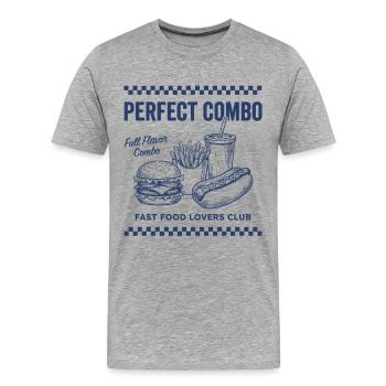 Parfait Combo – Club des Amoureux de la Restauration Rapide - T-shirt bio Premium Homme - gris chiné - Devant - Damien (186cm)