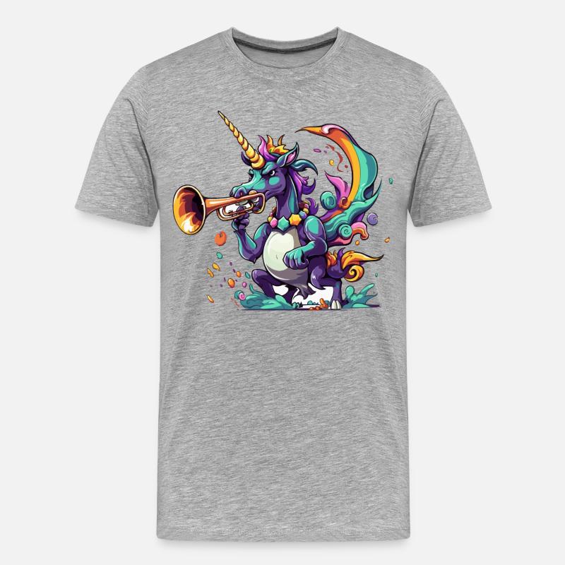 Farbexplosion Einhorn-Trompeter - Männer Premium Bio T-Shirt - Grau meliert