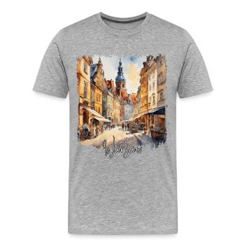 Warschauer Aquarell, Warschau, Polen - Männer Premium Bio T-Shirt - Grau meliert - Vorne - Damien (186cm)