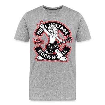 High Voltage Rock'n'Roll Cartoon Guitarist - Men's Premium Organic T-Shirt - heather grey - Front - Damien (186cm)