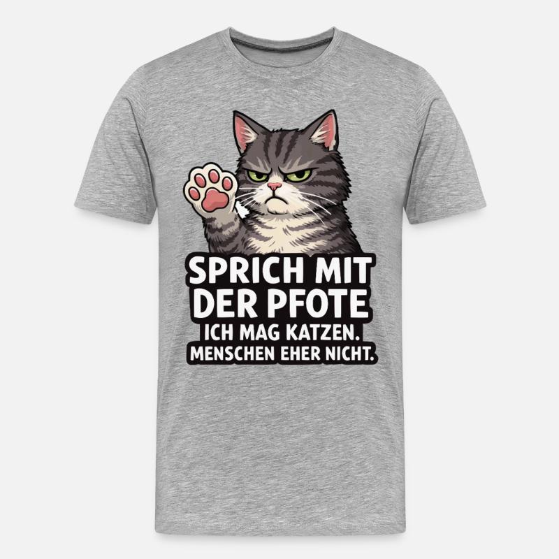 Sprich mit der Pfote – Grumpy Katze - Männer Premium Bio T-Shirt - Grau meliert