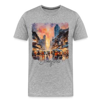 Bangkok Thaïlande, Bangkok Aquarelle - T-shirt bio Premium Homme - gris chiné - Devant - Damien (186cm)