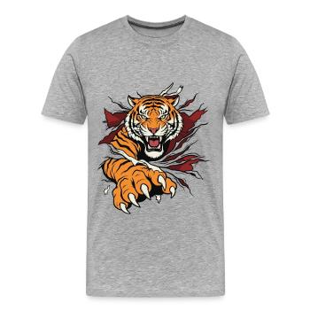 Tigre Rugissant Griffe Sauvage - T-shirt bio Premium Homme - gris chiné - Devant - Damien (186cm)