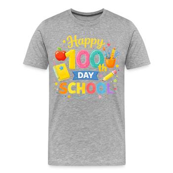 Hundertster Schultag – Bunte Schul-Illustration - Männer Premium Bio T-Shirt - Grau meliert - Vorne - Damien (186cm)