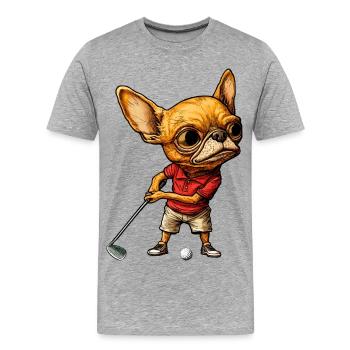 Chihuahua Golfspieler - Männer Premium Bio T-Shirt - Grau meliert - Vorne - Damien (186cm)
