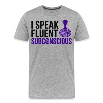 Hypnotiseur : je parle couramment professionnel subconscient - T-shirt bio Premium Homme - gris chiné - Devant - Damien (186cm)