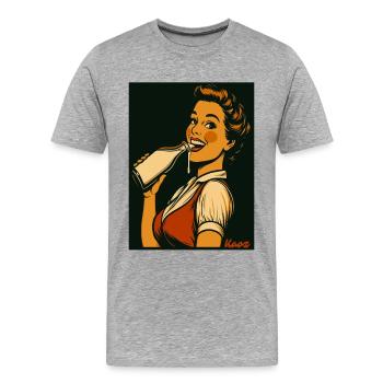 Retro Dame mit Milch Getränk  - Männer Premium Bio T-Shirt - Grau meliert - Vorne - Damien (186cm)