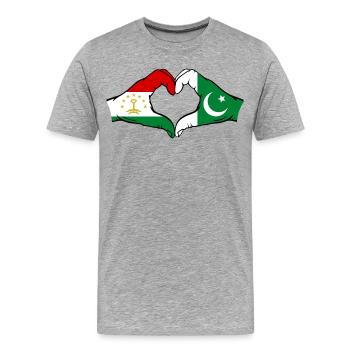 Tajikistan Pakistan Flagge Herzform - Männer Premium Bio T-Shirt - Grau meliert - Vorne - Damien (186cm)