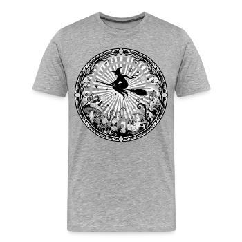 Sorcières avec des balais dans la forêt enchantée, motif noir et blanc - T-shirt bio Premium Homme - gris chiné - Devant - Damien (186cm)