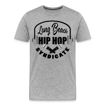 Crossing Microphones Black - Long Beach Music - T-shirt bio Premium Homme - gris chiné - Devant - Damien (186cm)