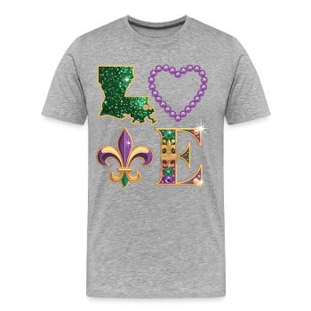 Mardi Gras Louisiana T-Shirt – Fleur de Lis, Heart - Men's Premium Organic T-Shirt - heather grey - Front - Damien (186cm)