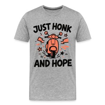 Juste Klaxonner et espérer | Humour de scooter de Bali - T-shirt bio Premium Homme - gris chiné - Devant - Damien (186cm)