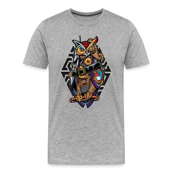 Steampunk Owl with Gears Mystical Mechanical - Men's Premium Organic T-Shirt - heather grey - Front - Damien (186cm)