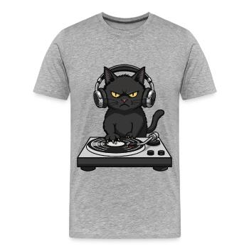 Turntable Cat Chat DJ Vinyle - T-shirt bio Premium Homme - gris chiné - Devant - Damien (186cm)