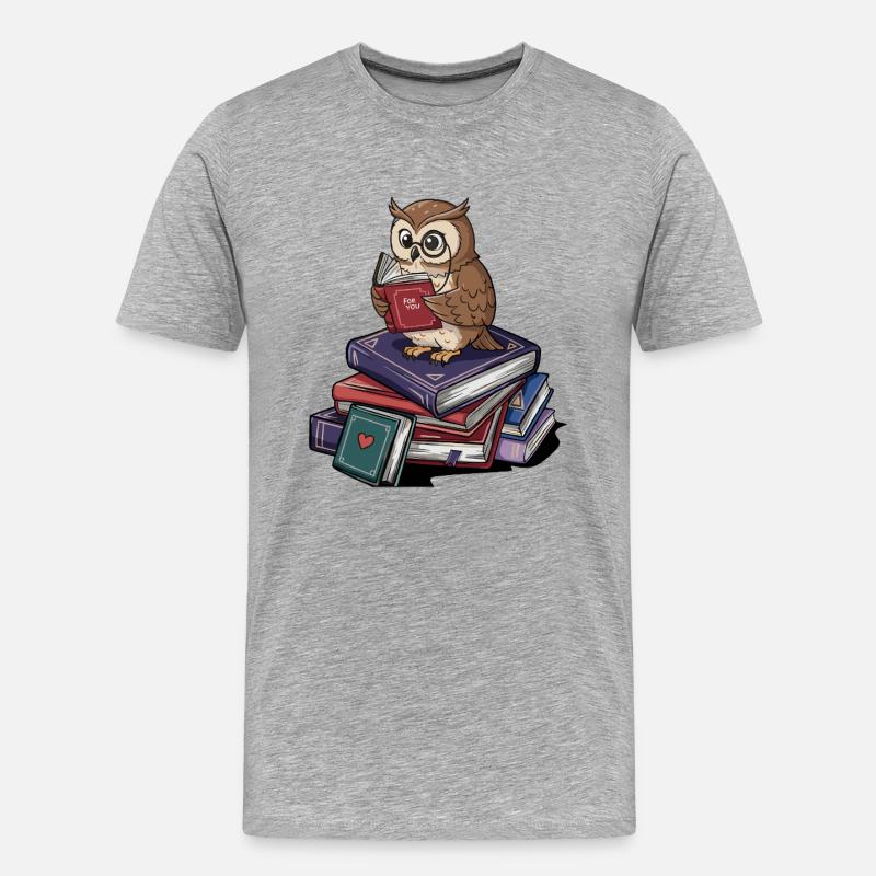 Bücherwurm-Eule-Vogel liest Bücher Kunst - Männer Premium Bio T-Shirt - Grau meliert