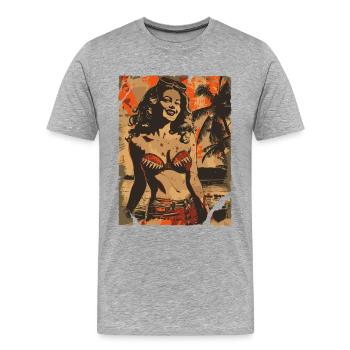Pin-Up Beach Rétro - T-shirt bio Premium Homme - gris chiné - Devant - Damien (186cm)