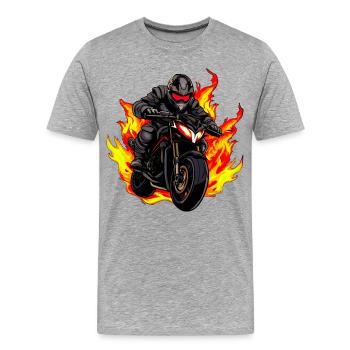 Motorcyclist with flames - Men's Premium Organic T-Shirt - heather grey - Front - Damien (186cm)