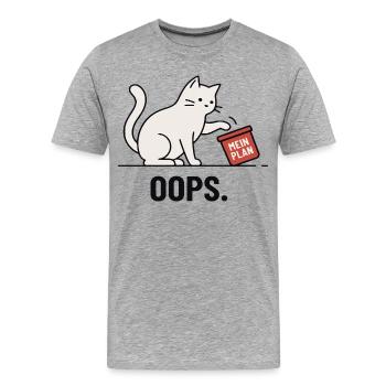 Mon plan... Oups – Chat drôle - T-shirt bio Premium Homme - gris chiné - Devant - Damien (186cm)