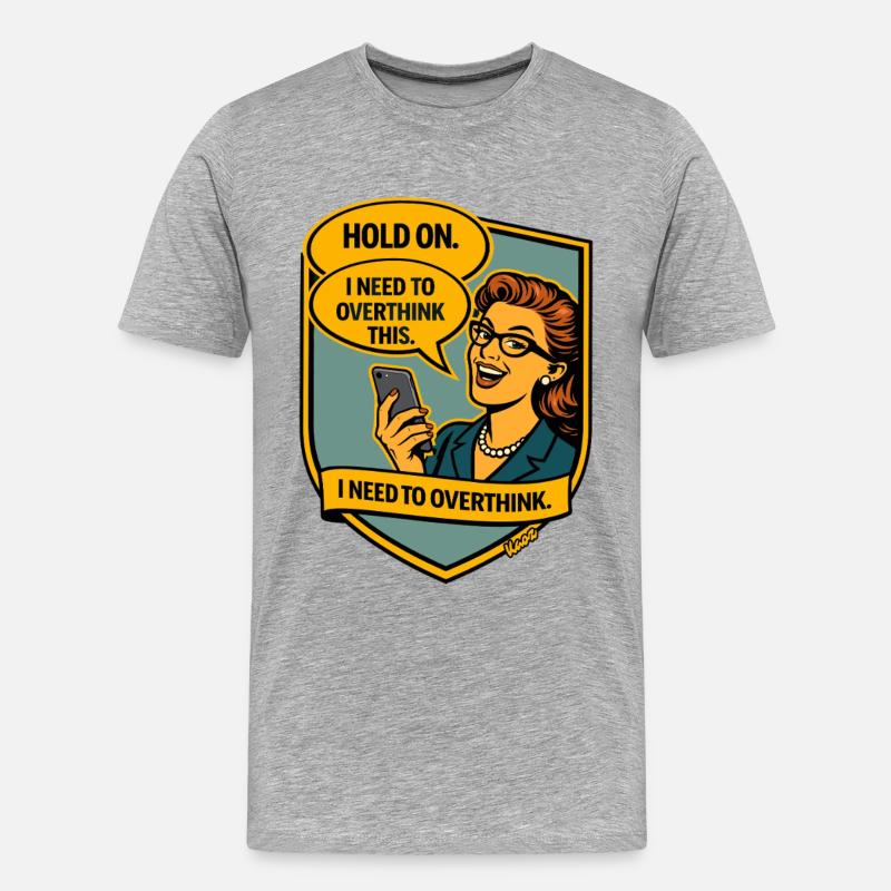 Halt an – Überdenke Overthinker Comic - Männer Premium Bio T-Shirt - Grau meliert