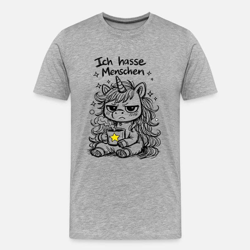 Süßes Einhorn Kritzelstil mit Spruch - Männer Premium Bio T-Shirt - Grau meliert