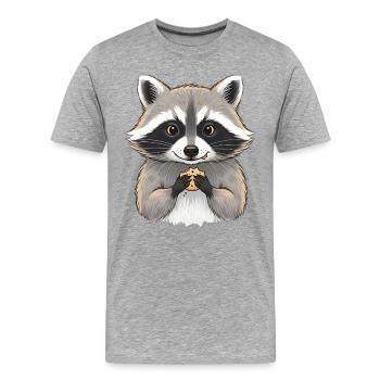 Kuschelraccoon mit Keks - Männer Premium Bio T-Shirt - Grau meliert - Vorne - Damien (186cm)