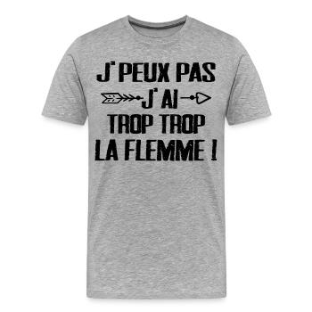J'peux Pas J'ai trop trop La Flemme - T-shirt bio Premium Homme - gris chiné - Devant - Damien (186cm)