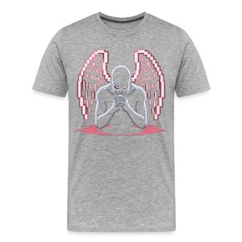 Gefallener Engel T-Shirt – Neon Flügel Pixel Stil - Männer Premium Bio T-Shirt - Grau meliert - Vorne - Damien (186cm)