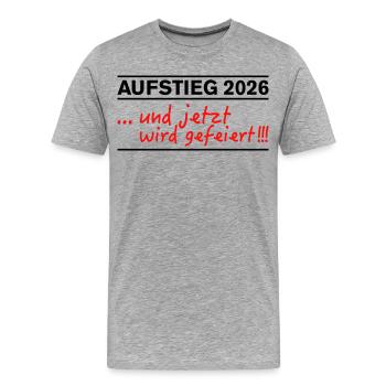 Aufsteiger 2026 Aufstieg jetzt wird gefeiert - Männer Premium Bio T-Shirt - Grau meliert - Vorne - Damien (186cm)