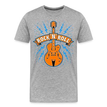Rock'N'Roll-Banner mit Gitarre - Männer Premium Bio T-Shirt - Grau meliert - Vorne - Damien (186cm)