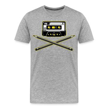 Cassette et crayons - T-shirt bio Premium Homme - gris chiné - Devant - Damien (186cm)